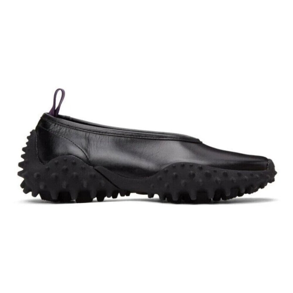 Eytys Black Leather Slip-On Sneakers with Textured Sole